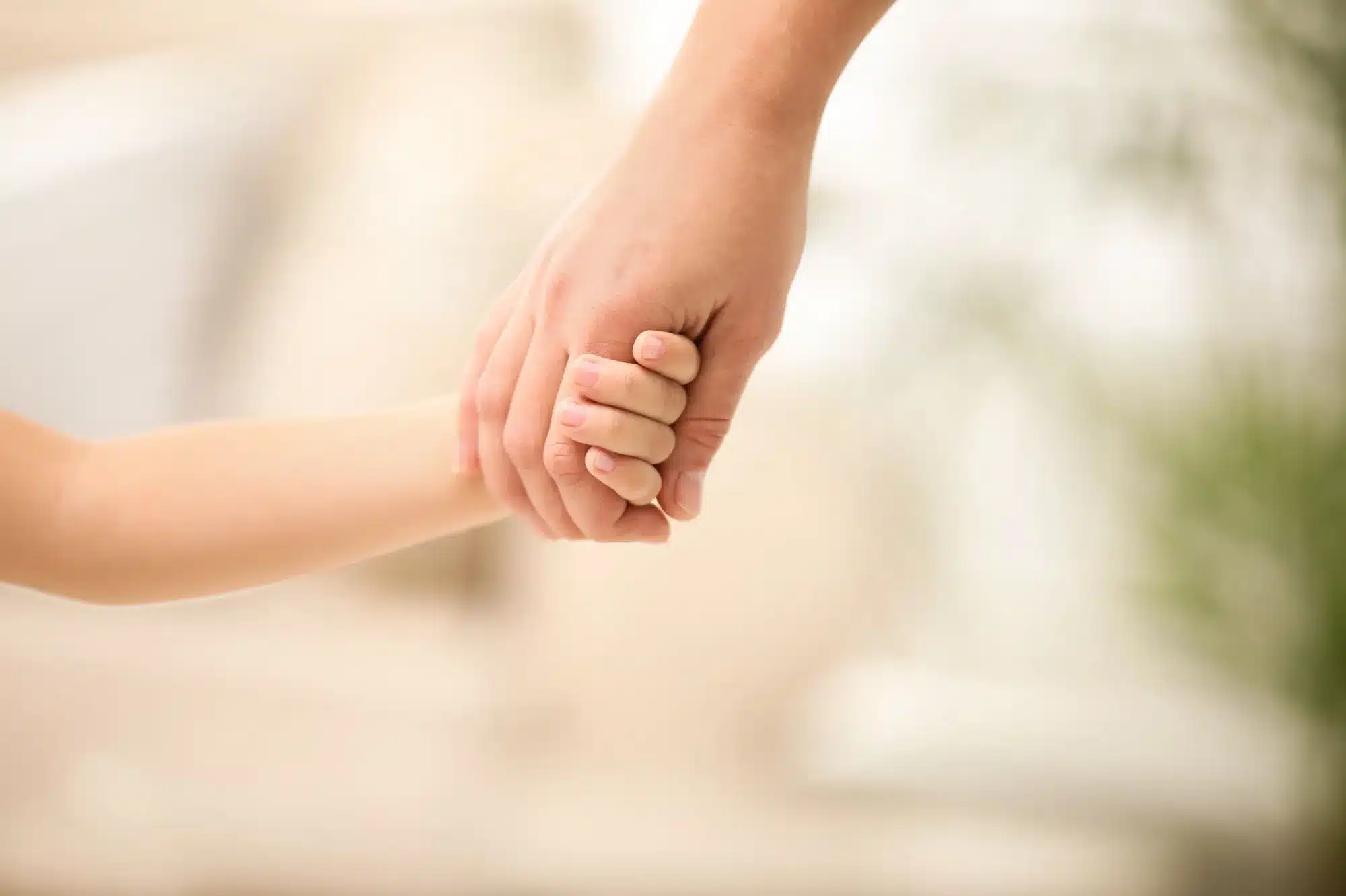An adult's hand holding a child's hand